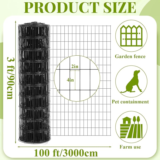 Gisafai 36in x 100ft Welded Wire Fence, 2 Inch x 4 Inch 16 GA, Galvanized Metal Garden Fence Roll Wire Mesh Netting for Goat Deer Cattle Animal Enclosures and Yard Vegetable Plant Protection,Silver