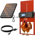 Automatic Chicken Coop Door Solar Powered, 4 Modes Automatic Chicken Door with Timer & Light Sensor, Waterproof Aluminum Alloy Chicken Door with LCD Screen Red