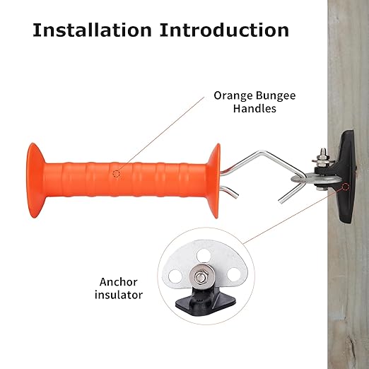 Electric Fence Bungy Gate Kit, Electrified Bungee Gate Handle with Elasticized Rope for Livestock, Insulators Temporary System, Easy Installation