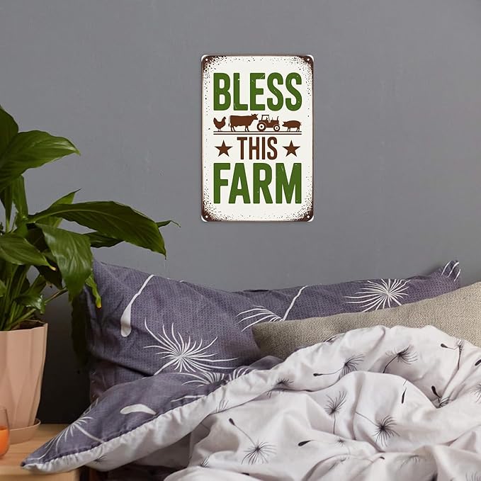 Bless This Farm Metal Sign Rustic Farmhouse Aluminum Metal Signs for Garden, Yard, Porch, Home Bedroom, Kitchen Decor 8 X 12 inch, Weather Resistant, Waterproof, Durable Ink, Easy to Mount