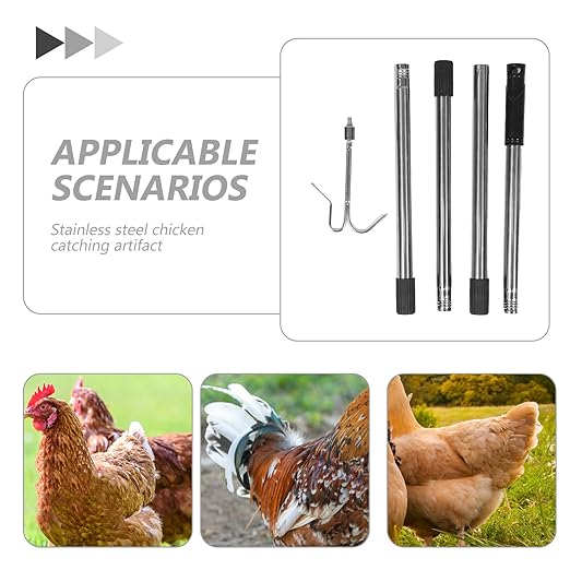 CHILDWEET Stainless Steel Chicken Leg Hook Catcher for Outdoor Farm Animals, Adjustable Chicken Grab Leg Hook with Thickened Steel Wire Net for Poultry Handling and Coop Use