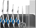 Niura Pet Grooming Scissors Set - Professional Stainless Steel Grooming Kit with Curved, Straight, Thinning, Round Tip Scissors, Combs, Ear Cleaning Hemostat Forceps & Storage Bag