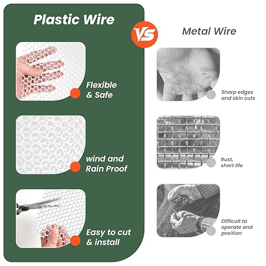 16IN x 50FT Plastic Chicken Wire Mesh, Chicken Wire for Floral Arrangements, Chicken Wire Mesh for Crafts with 100 Pcs Zip Ties, Mesh Fence for Dogs, Deers, Poultry