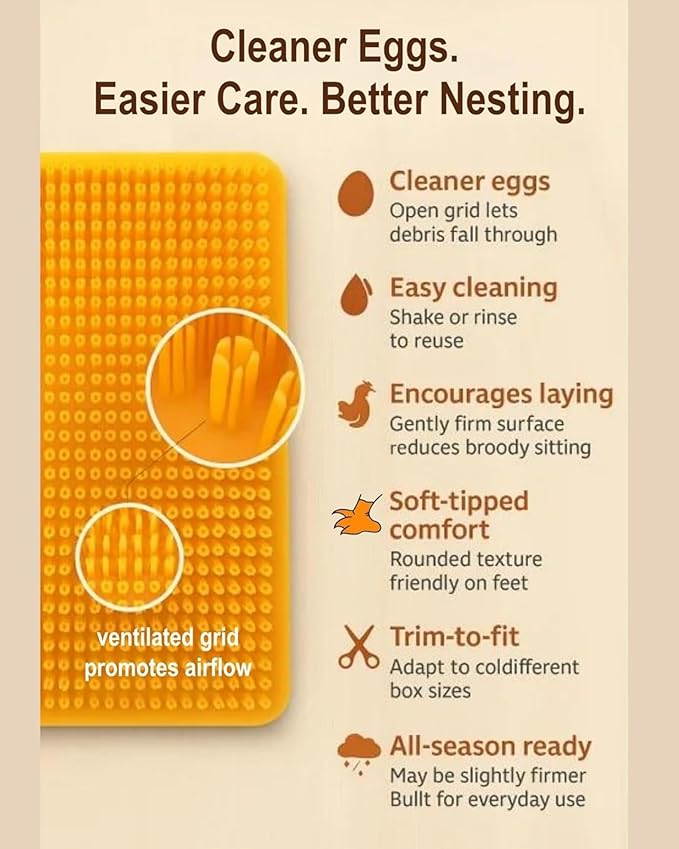 6-Pack Washable Chicken Nesting Pads for Chicken Coop, 13x11in Reusable Nest Box Liners, Trim-to-Fit Open-Grid Bedding for Cleaner Eggs, Heavy-Duty Poultry Supplies (Green)