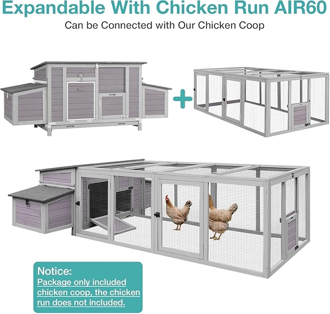 Chicken Coop, Outdoor Hen House Poultry Cage with Nesting Box, Leakproof Pull Out Tray and UV-Resistant Roof (67" L x 25" W x 28" H)