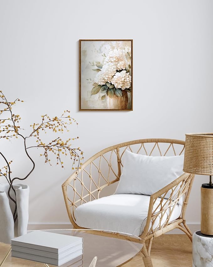 InSimSea Framed Canvas Wall Art Vintage Flower Wall Pictures Room Decor Aesthetic Hydrangea Small Prints Desk Shelf Decor Floral Paintings Farmhouse Artwork for Bedroom Bathroom Office Kitchen 12x16in