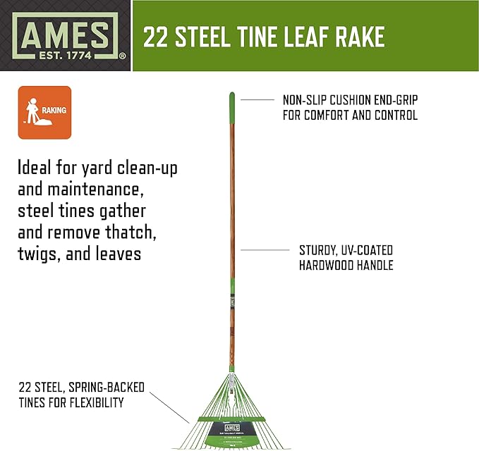 AMES 5-pc. New Homeowner Long Handle Tool Kit with Lawn Rake, Digging Shovel, Garden Rake, Border Spade, and Push Broom