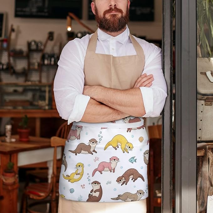 Half Apron with 3 Pockets Chef Cooking Kitchen Restaurant Aprons for Women Men