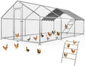 Chicken Coop with Roosting Perch, Large Metal Chicken Run Poultry Cage with Water-Resident and Anti-UV Cover for Duck Rabbit House Walk-in Chicken Pen for Yard, Spire Roof(10’ W x 19.7’ L x 6.4’ H)