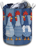 Denim Patchwork Chicken Laundry Basket, Farm Chicken Quilt Landscape Laundry Hamper, Country Farm Fabric Clothes Storage Bin, Rustic Farmhouse Room Organizer, Vintage Farm Animal Home Decor
