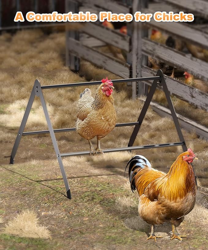 Koutemie Adjustable Chicken Perch for Coop, Heavy-Duty Metal Chick Roosting Bar for Brooder, Baby Chicks Stand Toy Training Perches for Large Bird Parrot Hens Macaw, Black