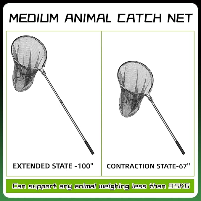 Catch Net - Small Animal Catcher for Chicken, Duck, Goose, Fish, Cat, Bird, Raccoon, Dog and Others (43"-78" Handle with 20" Net Opening)