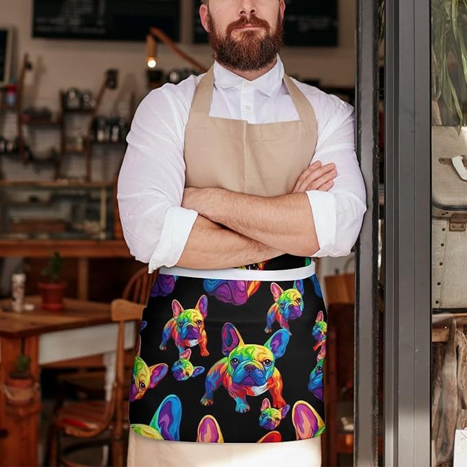 Unisex Chef Waiter Apron Waist Half Short Serving Aprons with 3 Pockets