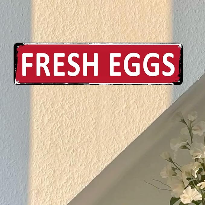 Rustic Farmhouse Kitchen Wall Decor Vintage Chicken Metal Tin Sign Farm Fresh Eggs Signs Outdoor Metal Farm Stand Sign 4x16 Inch