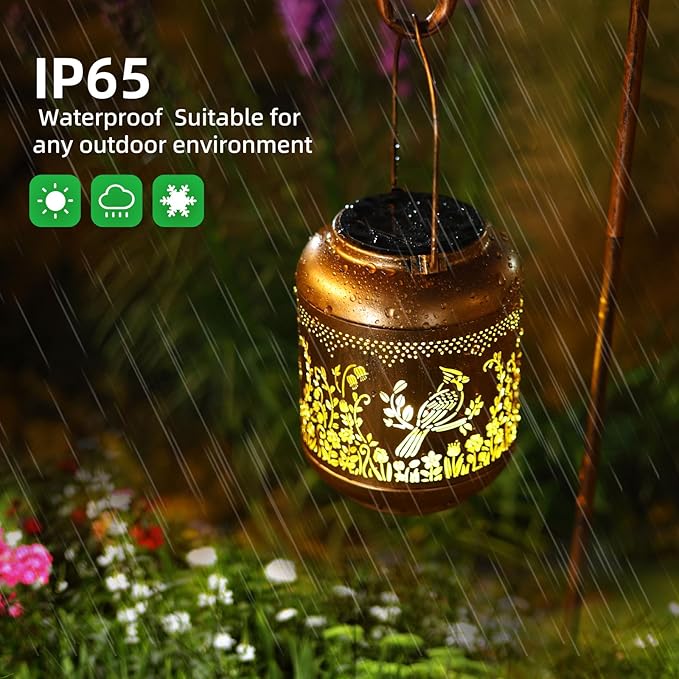 Cardinal Solar Lanterns Outdoor Waterproof Solar Lights Cardinal Birthday Gifts for Women Mom Grandma Hanging Metal Lantern Outside Decoration for Yard,Porch,Patio,Backyard,Lawn,Garden Decor