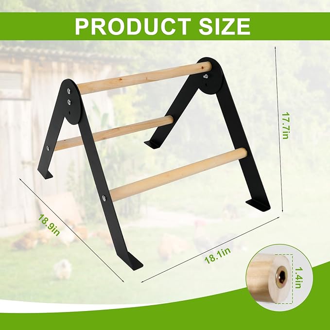 Wooden Chicken Roosting Perch, Metal and Wooden Training Hen Roosting Bars Stand for Coop Entertainment