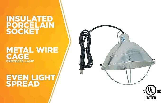 Woods 0165 Brooder Lamp with Bulb Guard;10.5 Inch Reflector and 6 Foot Cord (250 Watt; 18/2 SJTW); 0