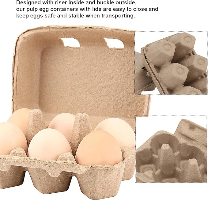 20 Pack Paper Egg Cartons for Chicken Eggs, Half Dozen Egg Storage Trays Bulk, 6 Count Egg Storage Containers Holder for Family Farm Market Fridge Storing Chicken Duck Eggs