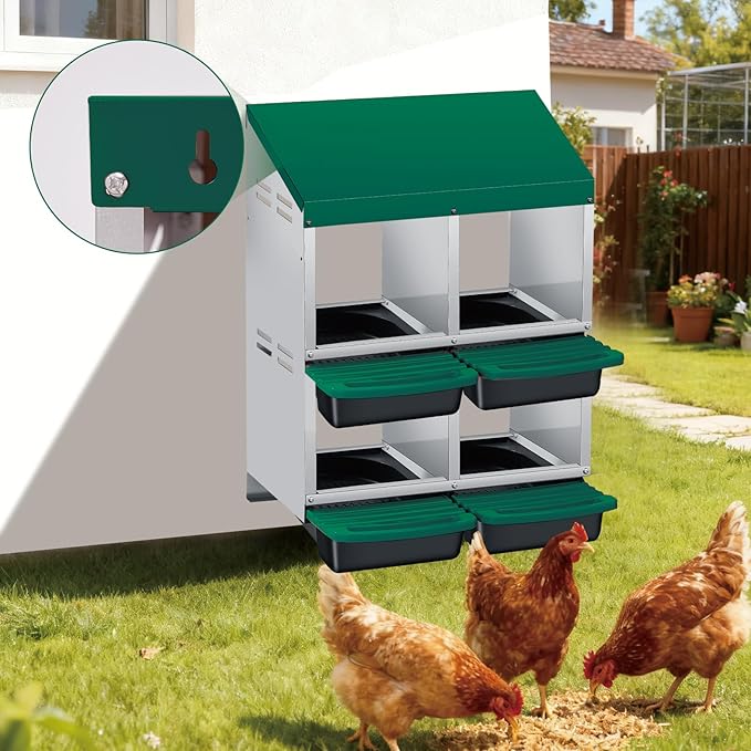 Chicken Nesting Boxes with Cleanable Pull-Out Trays, 4-Hole Wall Mount Roll Away Nest for Easy Cleaning & Egg Collection