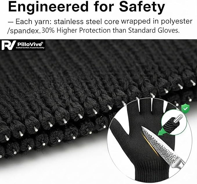 4PCS Cut Resistant Gloves Food Grade Level 5 Protection,Safety Cutting Gloves with Stainless Steel Wire for Kitchen Chefs Butchers Meat Cutting Mandoline Oyster Shucking Garden -Superior Dexterity, L