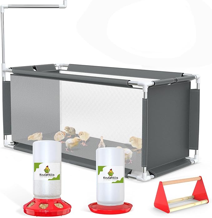 Indoor Chick Brooder Kit, 10.6 ft³ Habitat for Chicks, Ducklings & Quail, Stainless Frame, Waterproof Breathable Oxford, Includes Feeder, Waterer and Perch, 47.2"x19.7"x19.7"