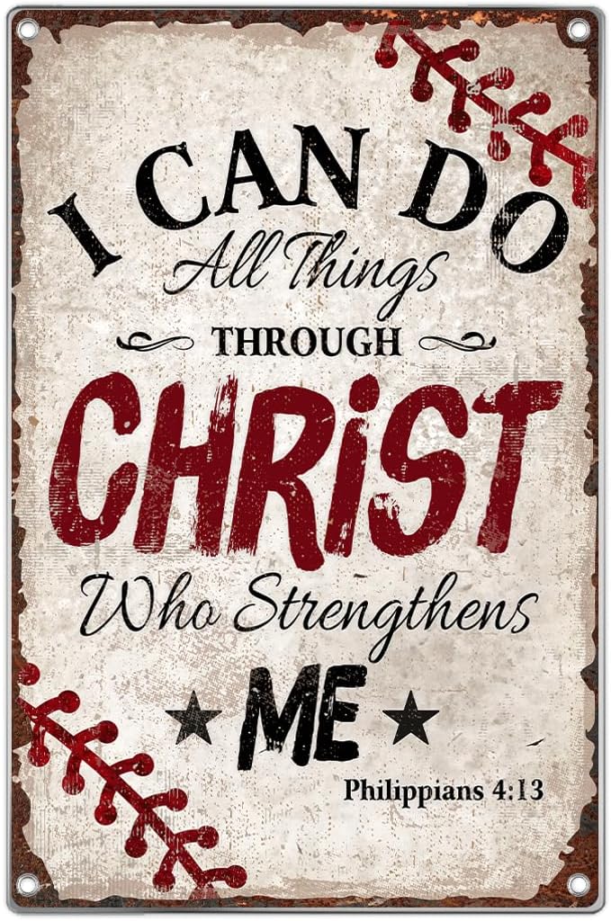 Bible Verse Wall Decor Philippians 413 Baseball Christian Metal Sign Religious Home Faith Inspirational Art Boys Room Bedroom Sports 8 x 12 Inch Kitchen Indoor Outdoor