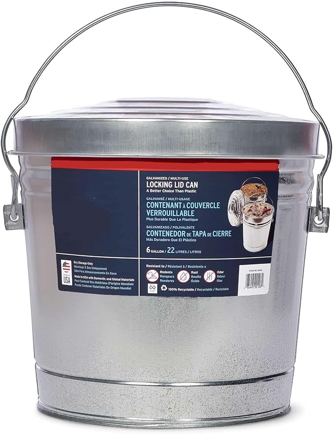 6-Gallon Galvanized Steel Storage Can with Locking Lid - Airtight, Durable Metal Container for Food, Pet Food, Dry Goods & More