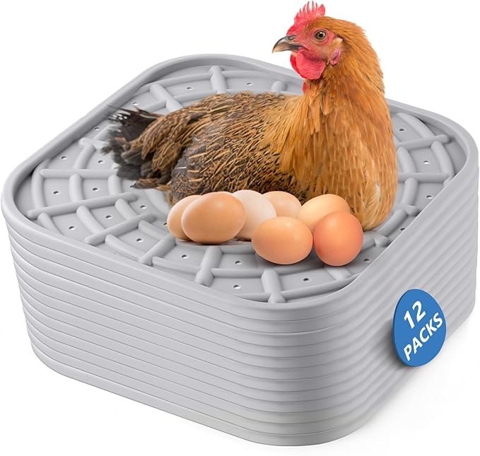 Kalolary 12 PCS Silicone Chicken Nesting Box Pads, 12"x 12" Nesting Pads for Chicken Coop Washable Nesting Box Liners for Chicken Laying Boxes Soft, Easy Clean, Gray