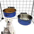 Dog Crate Food and Water Bowl 2Pcs Small Pet Hanging Kennel Removable Dish Feeding Cup with Holder for Medium Large Size Cat Puppy (Blue, 5.5''X2.3''&6.3‘’X2.5'')