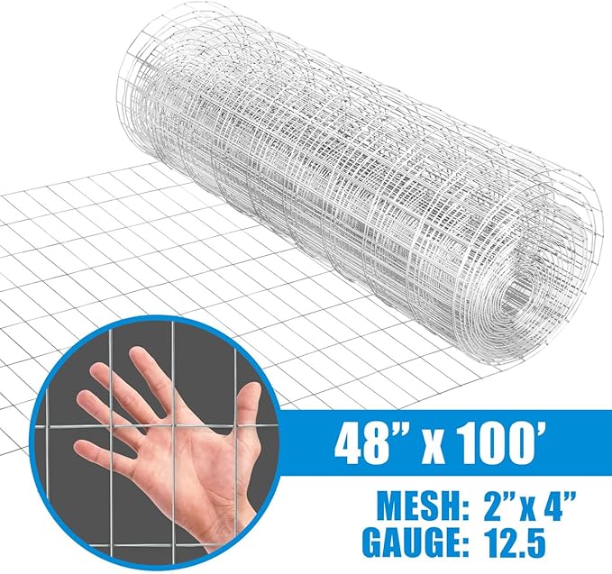 Fencer Wire Welded Wire Fence 12.5 Gauge, Galvanized Welded Fence Wire Roll, Mesh Size 2-Inch x 4-Inch, Hog Wire Fencing Cage, Multiple Use for Home Improvement & Animals Enclosure (4ft. x 100ft.)