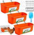 3 Pack Chicken Feeder, Duck Feeder Supplies, Hanging Fence Feed Trough with Clips for Goat, Sheeple, Piglet, Gooses, Turkeys, Dog Livestock Poultry, 8 Quarts in Total, Feed Scoop Included, Orange
