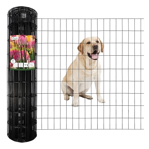 Black PVC Coated Welded Wire Fence 36 Inch x 50 Foot, 2 Inch x 4 Inch 14GA, Garden Border Fencing Roll Vinyl Coating Metal Wire Mesh Hardware Cloth for Yard Vegetable Plant Protection