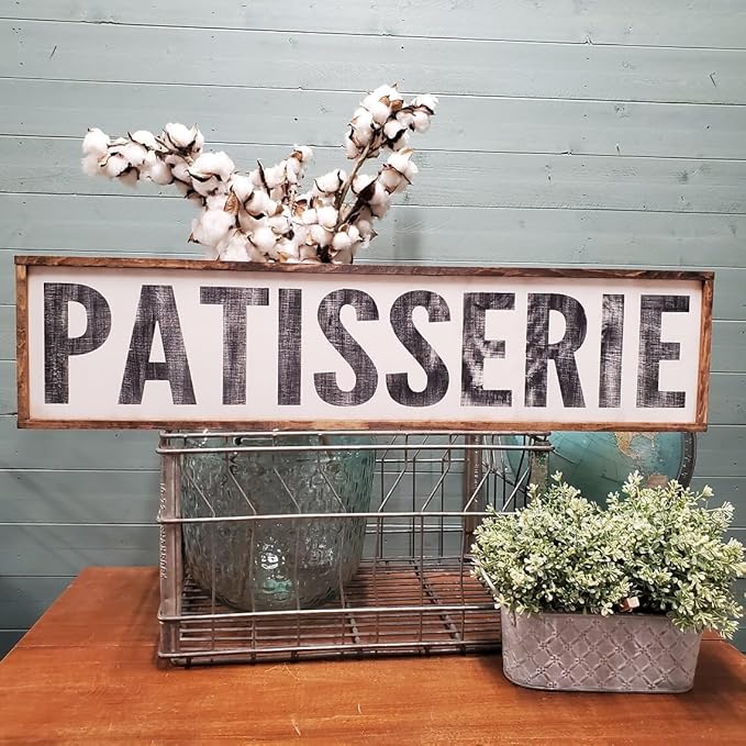 Rustic Wood Plaque Sign Patisserie,French Kitchen Farmhouse Wall Decor,Farmhouse Signs 4" x 16"