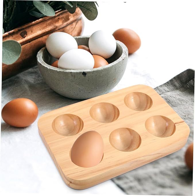 6holes Wooden Egg Holder Tray for Refrigerator Durable Natural Wood Egg Storage Container Capacity for Kitchen Organization and Display Housewarming Gift