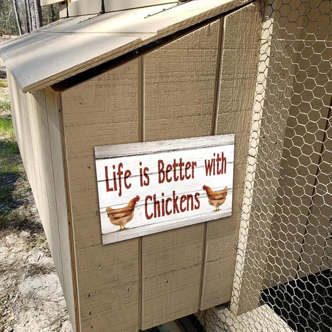 Vintage Metal Tin Sign Life is Better with Chickens Retro Wall Art Plaque Farm Chickens Door Accessories Hanging Decor for Bedroom Kitchen Garden Club Pub Coffee Decor, 8x12 Inches