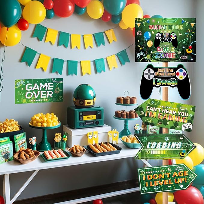 Video Game Birthday Party Decorations - 9 PCS Game Sign Party Decorations for Boys Gamer Gaming Themed Birthday Supplies Funny Games Night Decoration for Door Windows Yard Wall Decor
