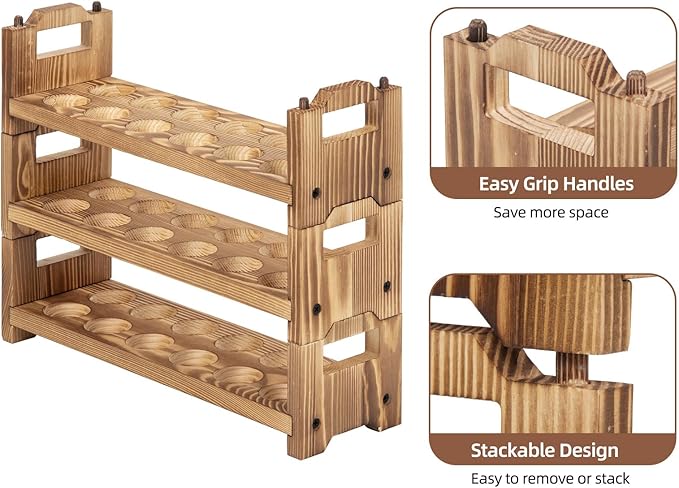 Egg Holder Countertop, 3-tire Solid Wooden Egg Holder, Stackable Egg Storage Easter Basket Holding Up to 36 Fresh Eggs, Chicken, Duck Eggs - Unfinished