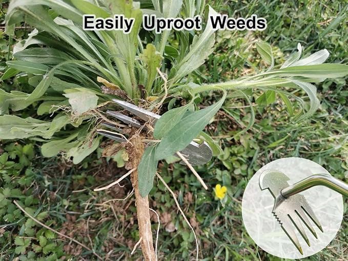 Generic Weed Puller Tool, New Garden Weed Remove Tool, Stainless Steel Hand Weeding Tool, Weeding Artifact Uprooting Weeding Tool for Vegetable Backyard Farm Planting and Weeding (Rubber Handle)