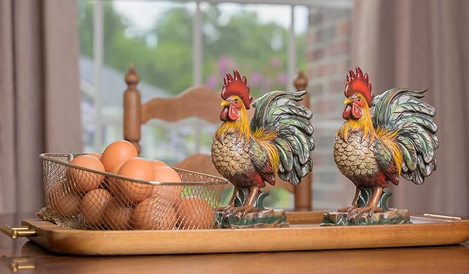 Farmhouse Decor, Decorative Roosters, Bookends, 2 Piece Set, Handcrafted, Chicken Lover Best Gift, Made in USA