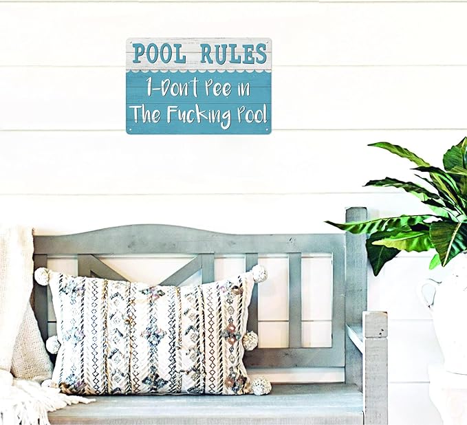 Pool Rules Metal Sign Don't Pee in the Pool Vintage Swimming Pool Tin Sign Outdoor Swimming Pool Decorations Farmhouse Home Patio Pool Decor 8x12 Inch