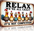 FunnySign Chicken Gifts Rooster Décor Relax We're All Crazy It's Not Competition Rustic Tin Sign For Home Farm Chicken Coop Decor 8x12 Inch (9709)