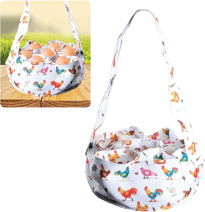 Eggs Collecting Basket with 7 Pouches, Eggs Gathering Basket Canvas Carrying and Collecting Chicken Egg Bags for Farmhouse Chicken Hen Duck Goose Housewife Garden Transporting Storage