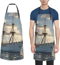 Waterproof Apron Adjustable Bib for Women Men Vintage Nautical White Ship Cooking Aprons Chef Bibs with 2 Pocket
