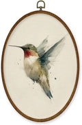 WULQYING Vintage Hummingbird Wall Art Decor, Rustic Farmhouse Bird Oval Framed Canvas Art Prints, Neutral Cottagecore Hummingbird Bird Wall Hanging Decor for Home Bedroom Living Room, 8.6x11.4 Inches