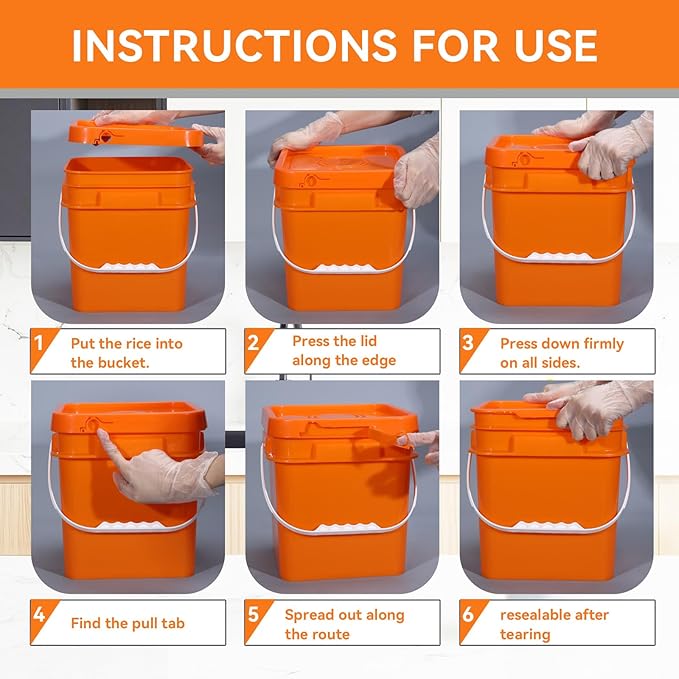 Food Storage Buckets with Lids - 4 Set Square Clear Plastic Containers, Airtight Pressure Seal & Handle for Kitchen Freezer Prep (Orange, 1 gal)