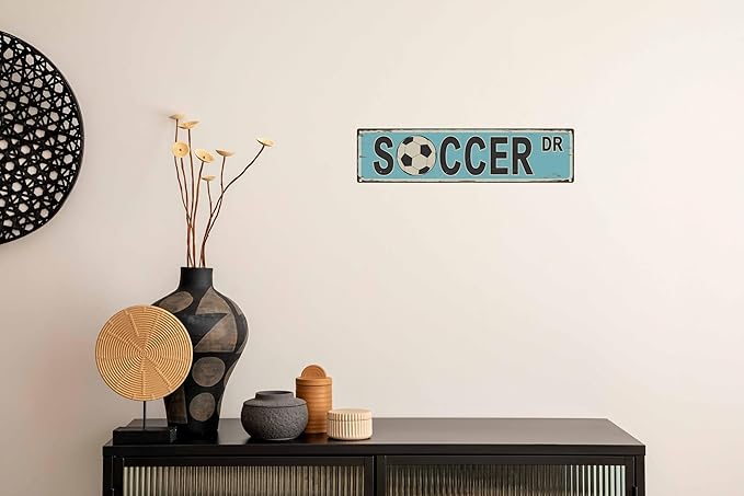 Soccer Dr Metal Sign 4x16in Rustic Sports Plaque for Office Wall Decor Coach Gift