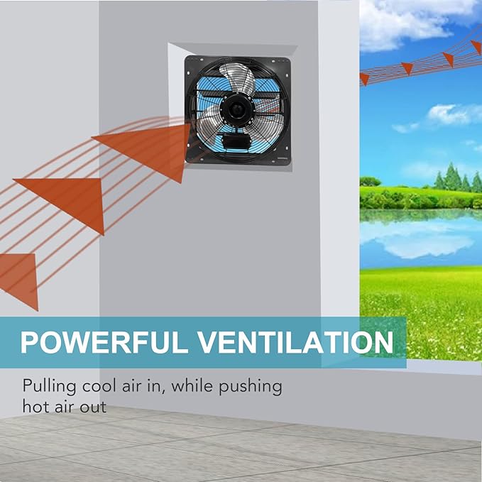 VENTISOL 18 Inch Shutter Exhaust Fan Wall Mounted, Aluminum with 1.65 Meters Power Cord Kit,High Speed 2500CFM, Ventilation Fan for Garage,Greenhouse,Attic,Shed,Shop,Black