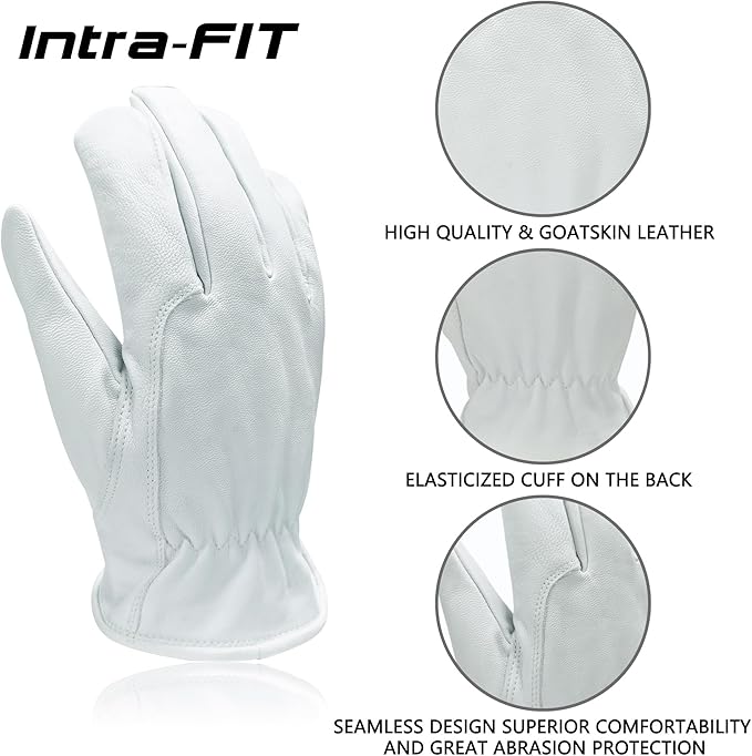 Goatskin Leather Work Gloves - Flexible Grip for Driving, Warehouse, Gardening & DIY Projects