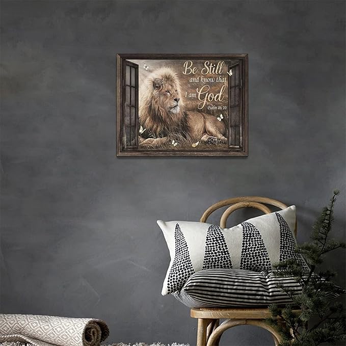 Lion Wall Art Christian Lion Of Judah Pictures Wall Decor Inspirational Psalm Scripture Canvas Prints Artwork Home Decorations For Bathroom Kitchen Office Framed