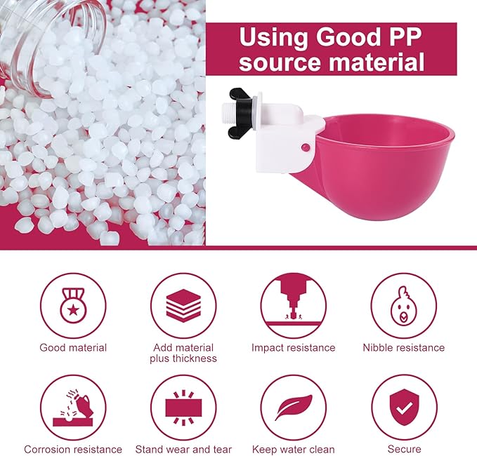 Chicken Waterer Cups (16 Pack/Purplish Red) - DIY Automatic Large Chicken Water Feeder for Ducks Quail and Various Poultry Dispenser with Matching Drill, Double Rubber Ring, Not Leaking Wate